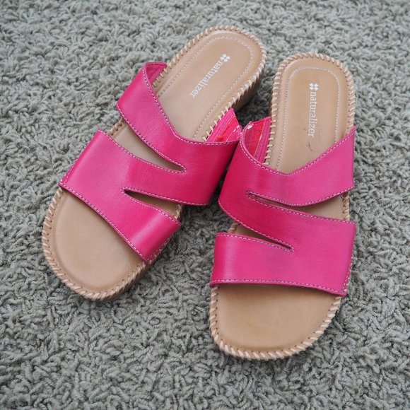 pink leather slides